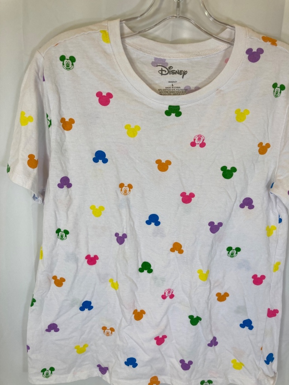 Disney Mickey Mouse Icon Multicolor AOP White Short Sleeve Shirt Sz L Juniors - Picture 3 of 11